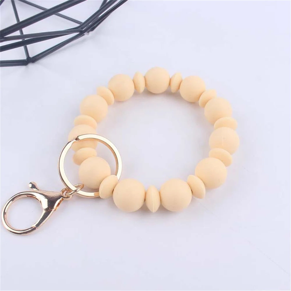New Silicone Bead Spacer Bead Bracelet Beaded Wrist Keychain Pendant Creative DIY Handmade Beaded Anti Loss Bracelet Keyring