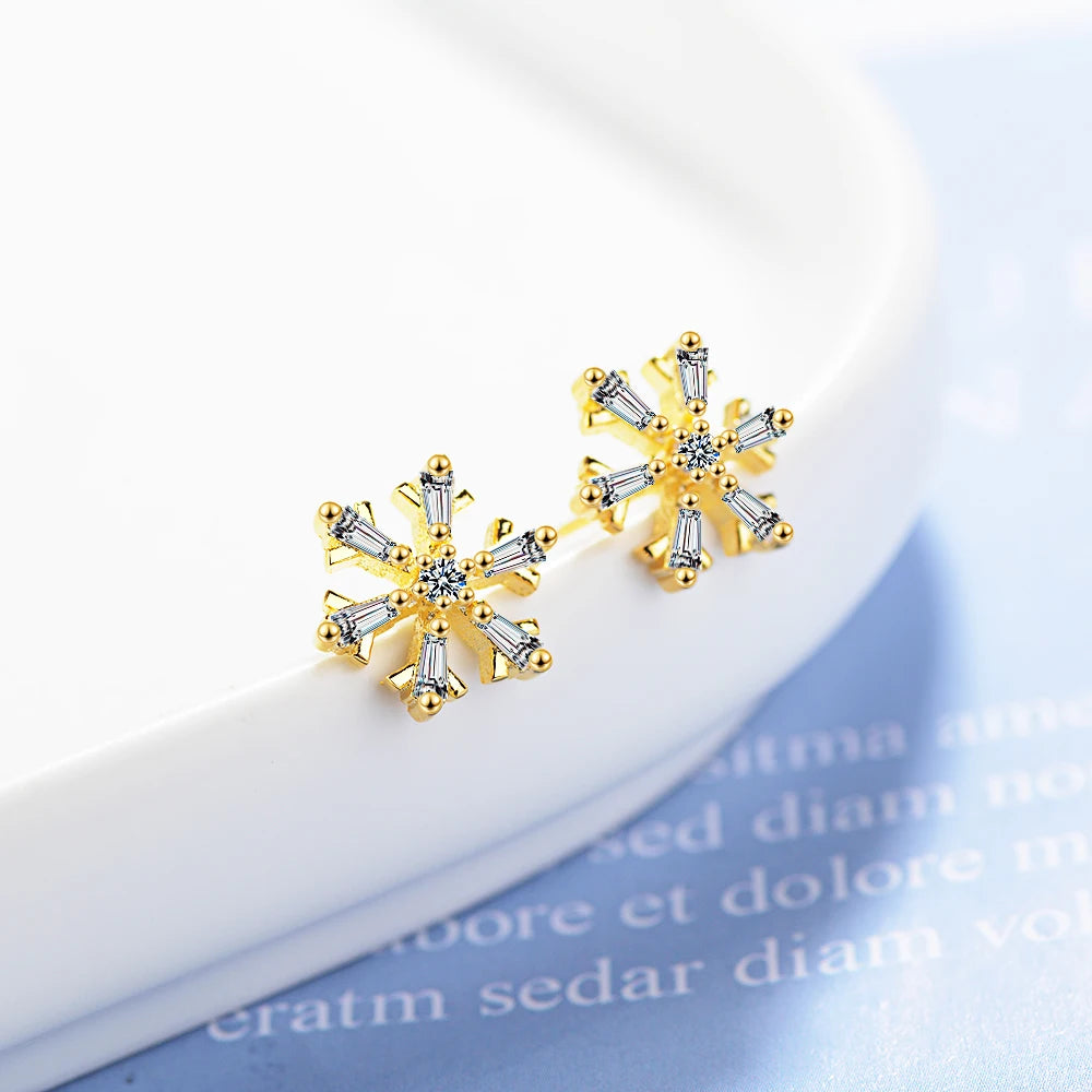 2019 Free Shipping Fashion 925 Sterling Silver Crystal Snowflake Stud Earrings Fine Jewelry Pendientes Brincos De Prata