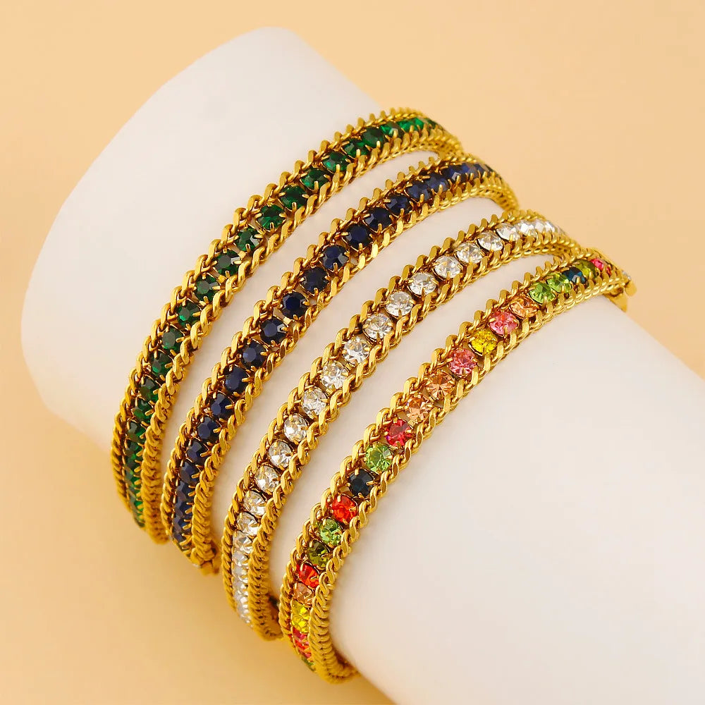 Tejesa  Gold Color Women's Cubic Zirconia Stainless Steel Bracelet Adjustable Link Chain Bracelet