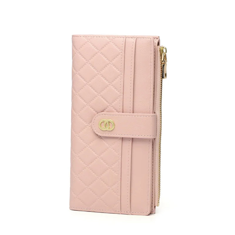 2022 New Multiple Card Slots Zipper Women Wallet Korean Style Purses and Handbags Luxury Designer Function Lattice Long Clutch