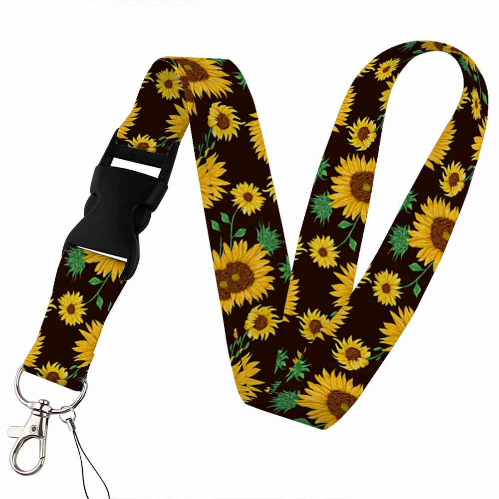 Tejesa Beautiful flower Lanyard Keys Chain Badge Holder ID Credit Card Pass Hang Rope Lariat Mobile Phone Charm Accessories Gifts