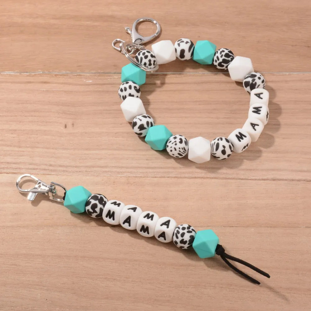 Hemasa  New Silicone Beads Letter MAMA Wristband Keychain