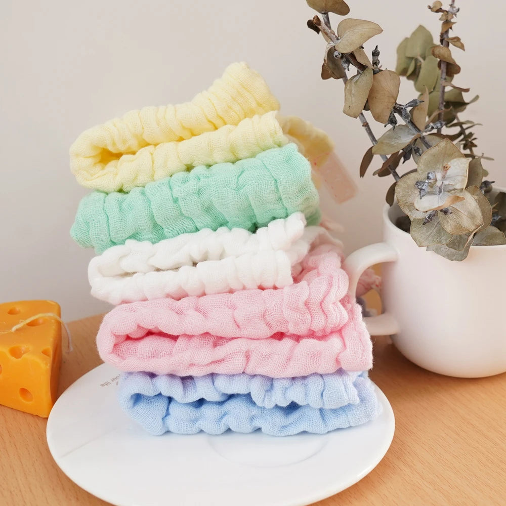 Tejesa  5pcs Pack Breathable Muslin Cotton Baby Face Towel  /Plain Color Newborn Burp Cloth 25x25cm