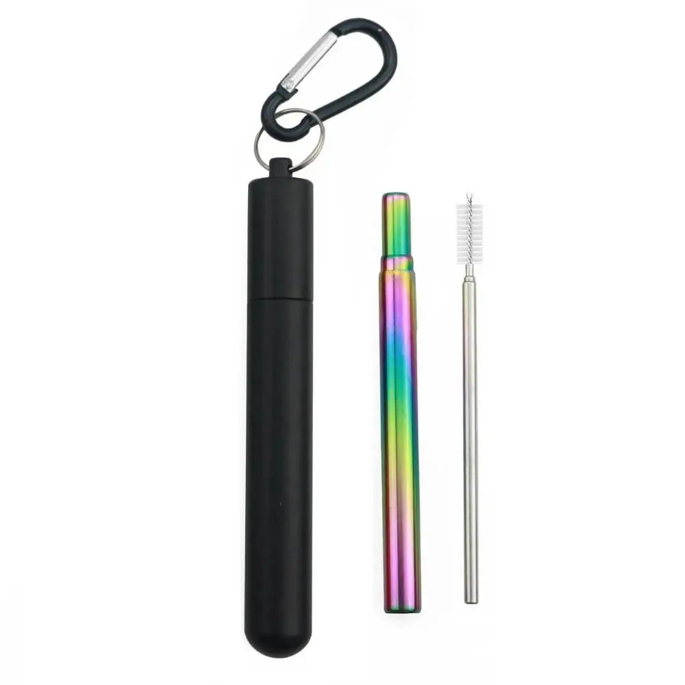 Stainless Steel Reusable Collapsible Straw Portable Retractable Metal Straw with Case Foldable Telescopic Straw Bar Accessories