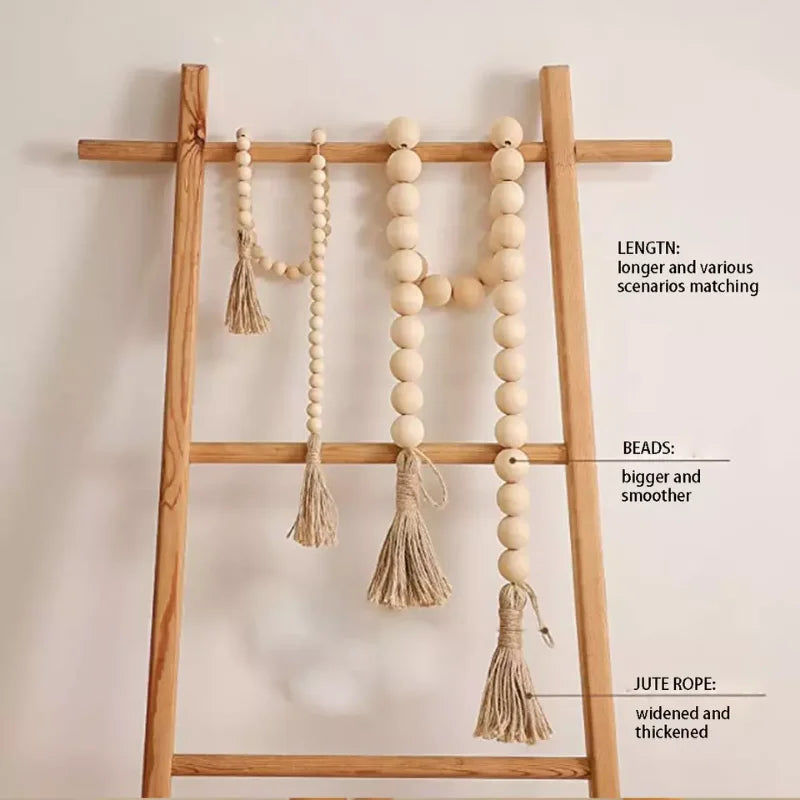 4cm Big Wood Bead Garland Tassel Room Wall Hanging Decor For Christmas Oversized Farmhouse Rustic Country Natural Bead Ornament