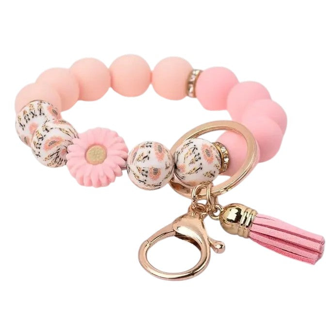 Hemasa Handmade Daisy Silicone Beads Bracelet Keychain /Anti-Lost Wallet Pendant Ring Holder
