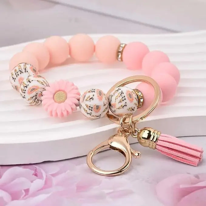 Hemasa Handmade Daisy Silicone Beads Bracelet Keychain /Anti-Lost Wallet Pendant Ring Holder