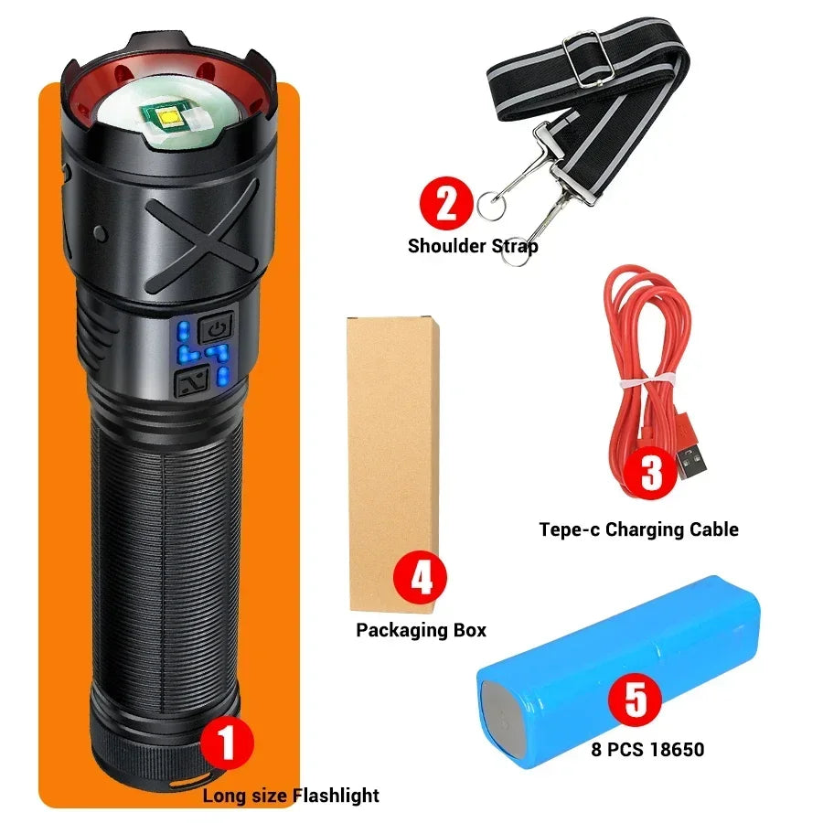 Hemasa Powerful LED Flashlight Super Bright Spotlight Long Range Lamp Zoomable Torch Outdoor Emergency Tactical Search Lantern