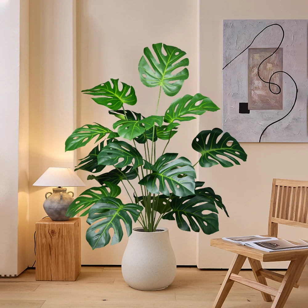 Tejesa 65cm 18Leaves Artificial Palm Tree Large Fake Monstera Plants Plastic Turtle Leaves Faux Tropical Palm Leaves for Home Garden