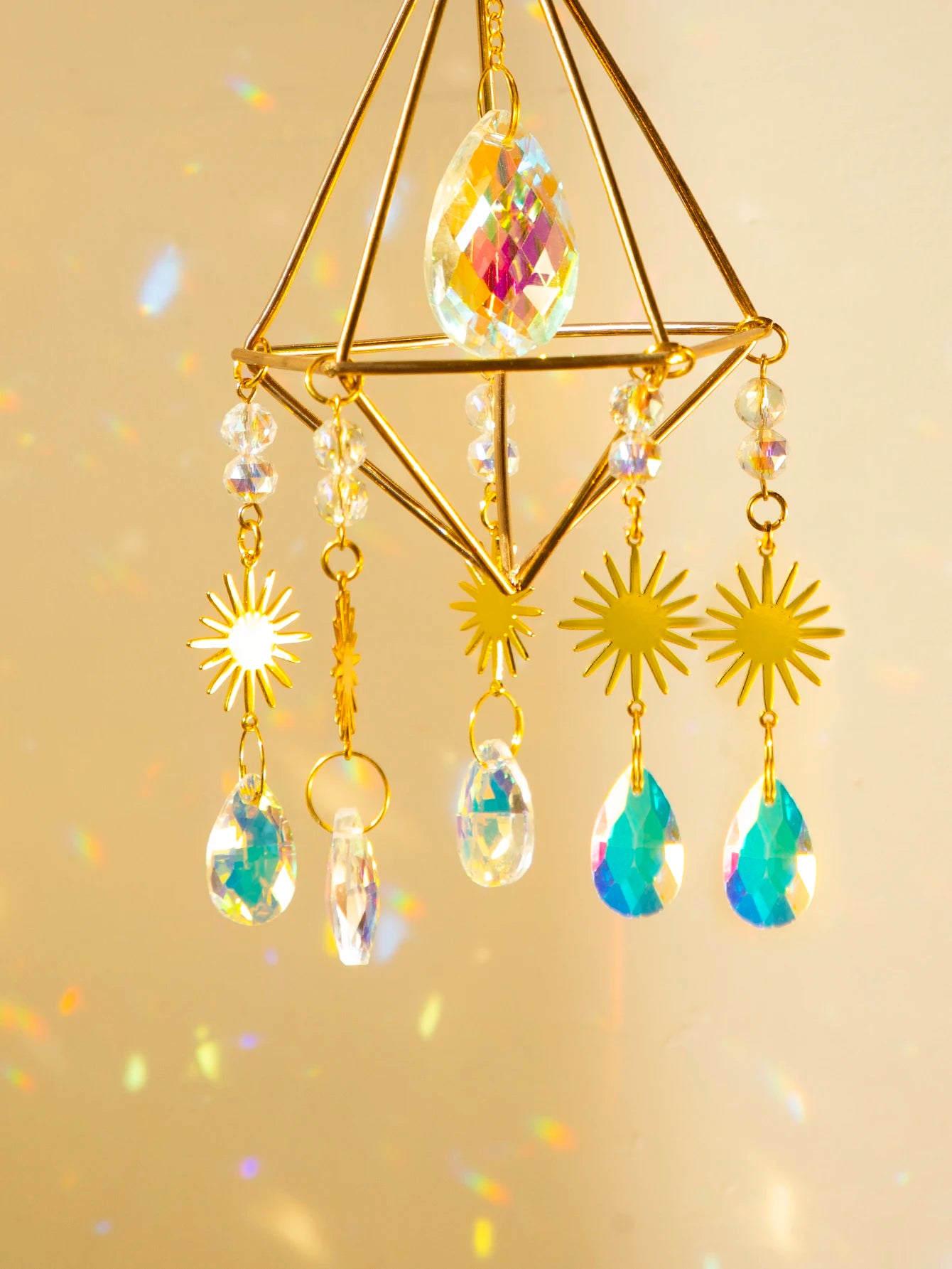 Hemasa Suncatcher Crystal Evil Eye Rainbow Stained Glass Chakras Outdoor Hanging Decor Wind Chime For Boho Home Decoration