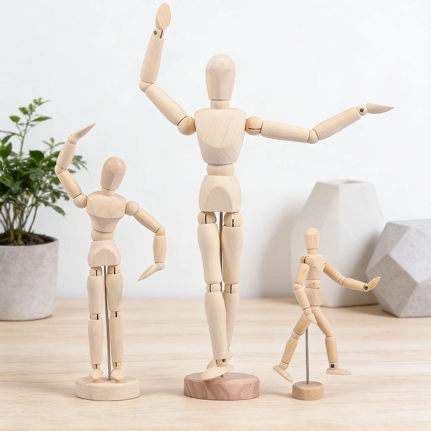3Pcs Mannequin Doll Ornament 5.5/8/12inch Wooden Manikin with Flexible Joints for Home Office Decora Sketching Drawing Painting