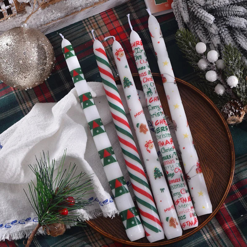 7.5'' Long Wedding Candles French Hand-Printed Pole Candle Long Taper Dinner Candles for Minimalist Home Decorative Candles