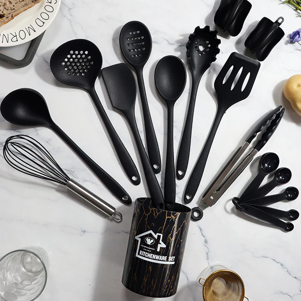 Hemasa Pink 18Pcs Food Grade Silicone Kitchen Cookware Utensils Turner Spatula Measuring Spoon Practical Cooking Tool Kitchenware Set