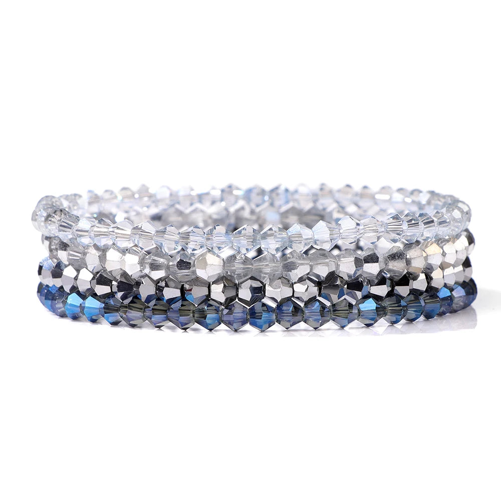 Crystal Bracelet Shiny 4Pcs/Set Faceted Czech Austria Crystal Beads Bracelet Women Men Bangles Shiny Jewelry Fashion Party Y2K
