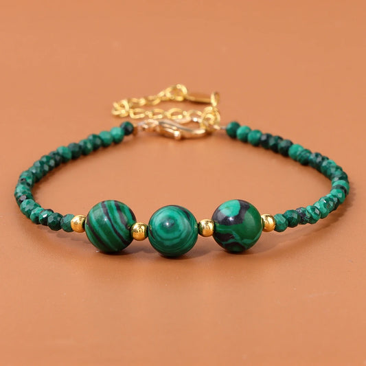 Natural Green Malachite Stone Bracelet 3mm Small Faceted Beads Bracelets Fashion OT Buckle Reiki Healing Bracelet Jewelry Gifts