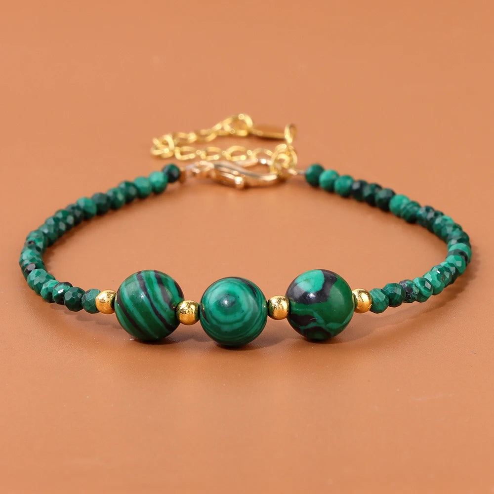 Natural Green Malachite Stone Bracelet 3mm Small Faceted Beads Bracelets Fashion OT Buckle Reiki Healing Bracelet Jewelry Gifts