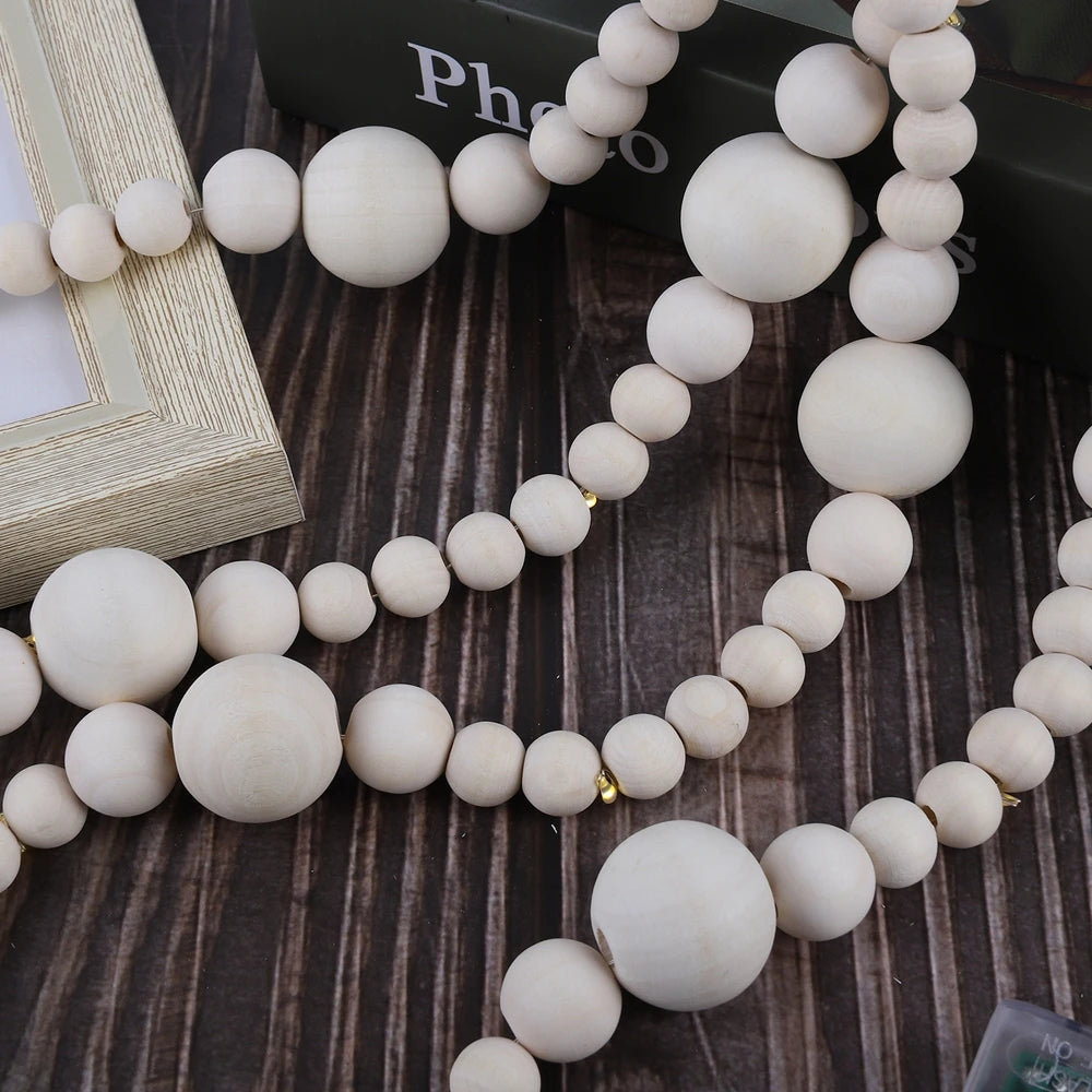 Wood Bead Garland With LED light  Wood Bead Garland Farmhouse Rustic Bead for Wall Hanging Vase Handle Door Boho Decor Christmas