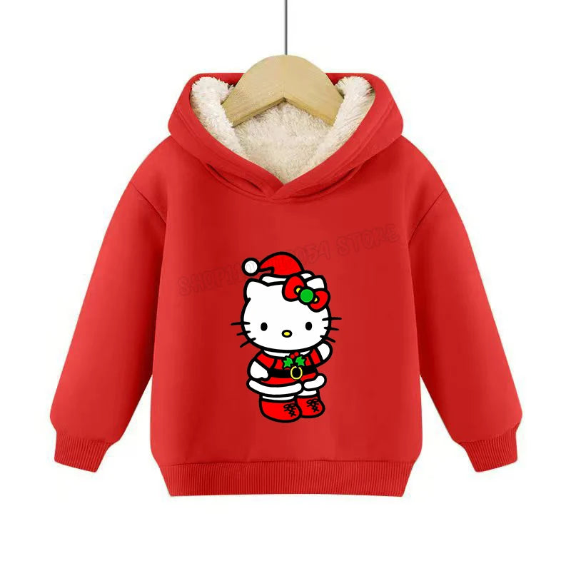 Hemasa Hello Kitty Hoodies Sweatshirt Boys Girls Winter Thickening Pullover Warm Clothes Children Christmas Gift