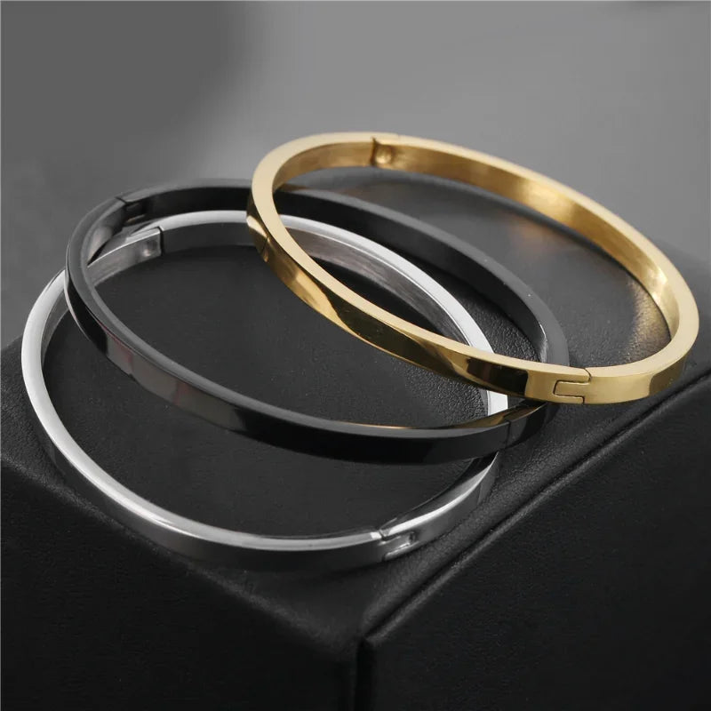 2024 Bangles Chain Bracelet for Men Stainless Steel Men Jewelry Flat Bracelets Gold Color Waterproof Charm Bracelet for Women