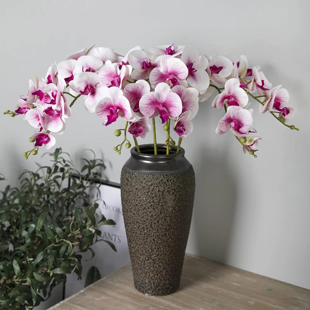 YeeNanee 4pcs Room Decoration Real Touch Artificial Orchid Stem Flowers Latex Phalaenopsis Branches with Leaves for Home Decor