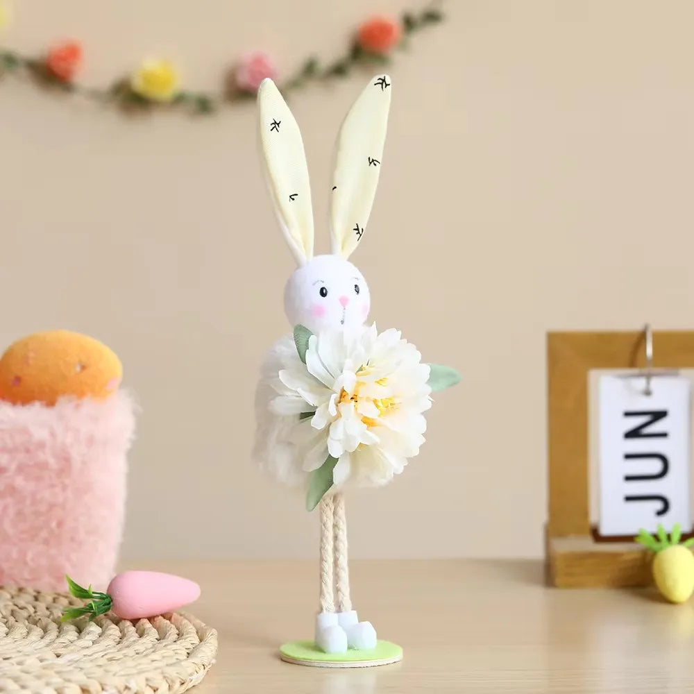 New Plush Flower Fairy Bunny Rabbit Dolls Hanging Ornaments Pink White Yellow Green Kids Girls Gifts Easter Home Decor