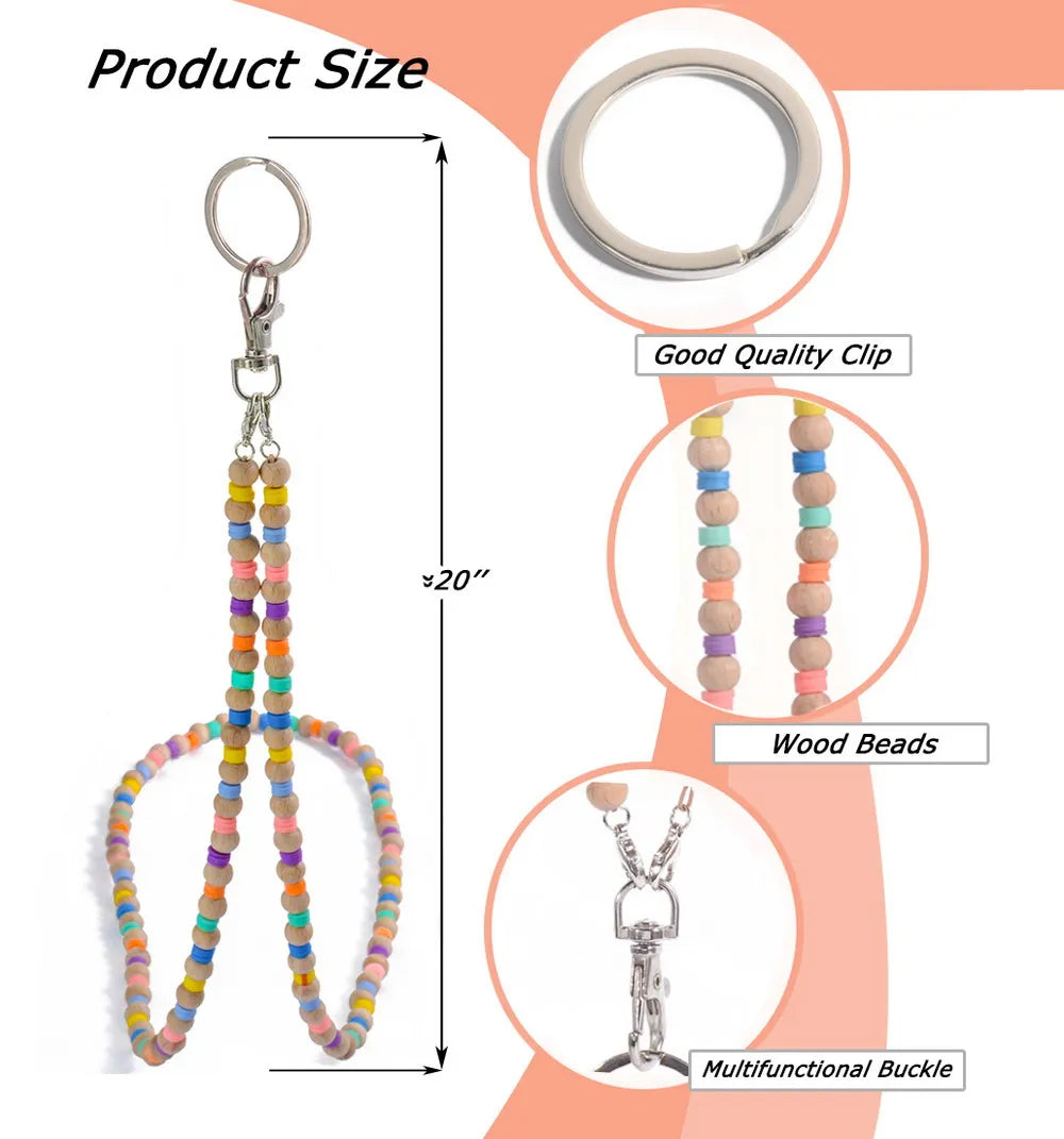 Boho Teacher Lanyard Rainbow Wooden Acrylic Heart Letter Beaded Breakaway lanyard Back to School gift ID holder Badge Necklace