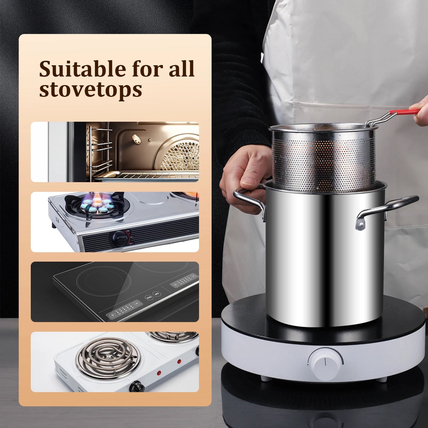 Tejesa Deep Fryer Pot Stainless Steel Fry Pot With Strainer and Lid Kitchen French Fries Chicken Cooking Tools Steaming Pot Fryer Pan