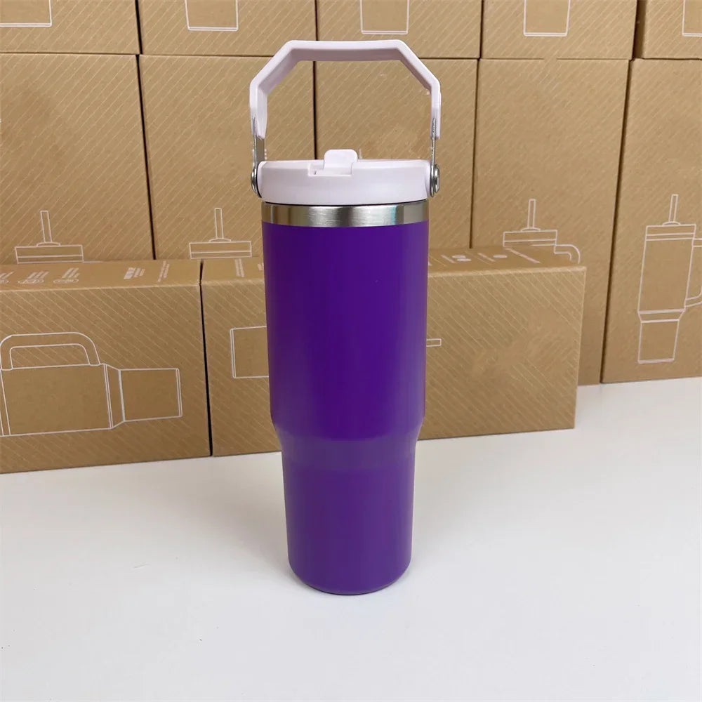 Hemasa Stanley 30oz Tumbler With Handle Leopard Tumbler With Straw Lids Stainless Steel Coffee cup