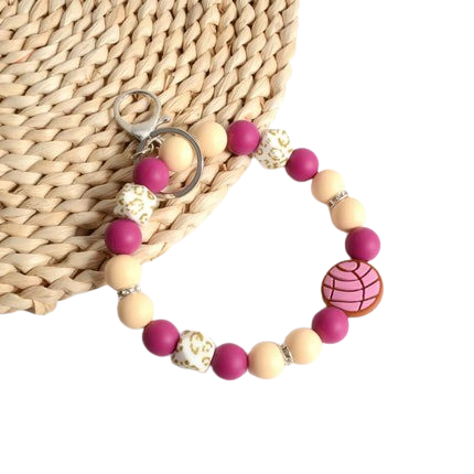 Hemasa Personalized Bangle Silicone Bead  Stretch Wristlet bracelet/ Keychain with  Keyring Gift for Teacher Mom Nurse Gift