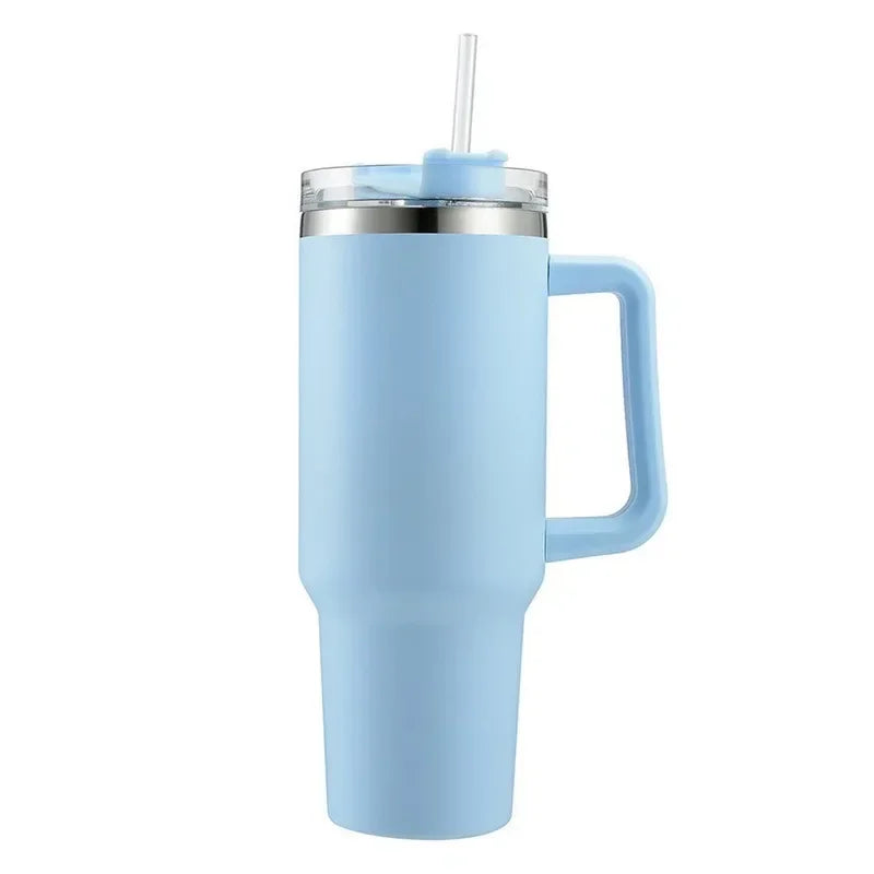 40OZ Straw Insulation Cup with Handle Portable Car Stainless Steel Coffee Water Bottle LargeCapacity Travel BPA Free Thermal Mug