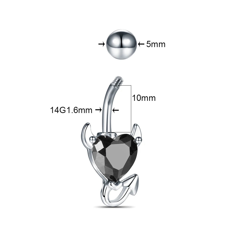 1PC Surgical Steel Heart Navel Belly Button Rings Devil Shape Red CZ Belly Piercings Jewelry Dangle Earring Piercings Women Gift