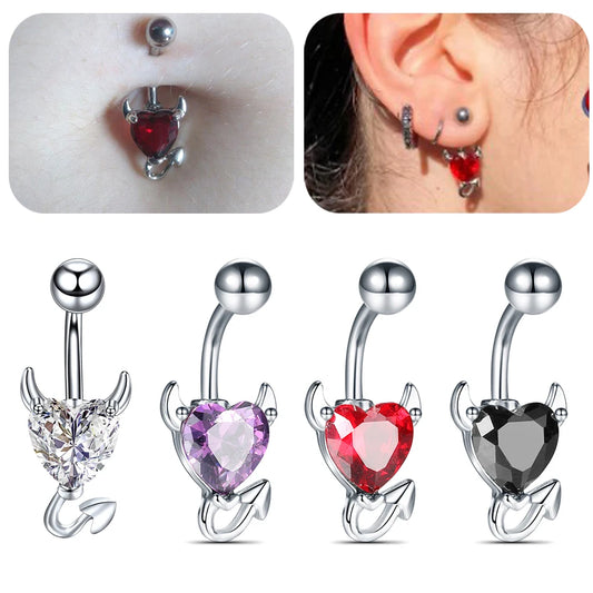 1PC Surgical Steel Heart Navel Belly Button Rings Devil Shape Red CZ Belly Piercings Jewelry Dangle Earring Piercings Women Gift