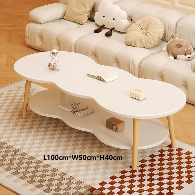Formwell 100*50cm top 2 tier Peanut-Shaped Coffee Table Sofa Table Accent Table for Living Room easy assembling solid wood legs