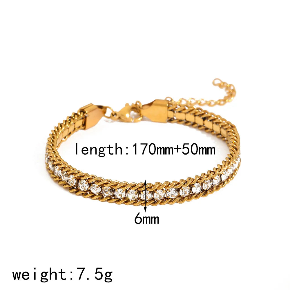 Tejesa  Gold Color Women's Cubic Zirconia Stainless Steel Bracelet Adjustable Link Chain Bracelet