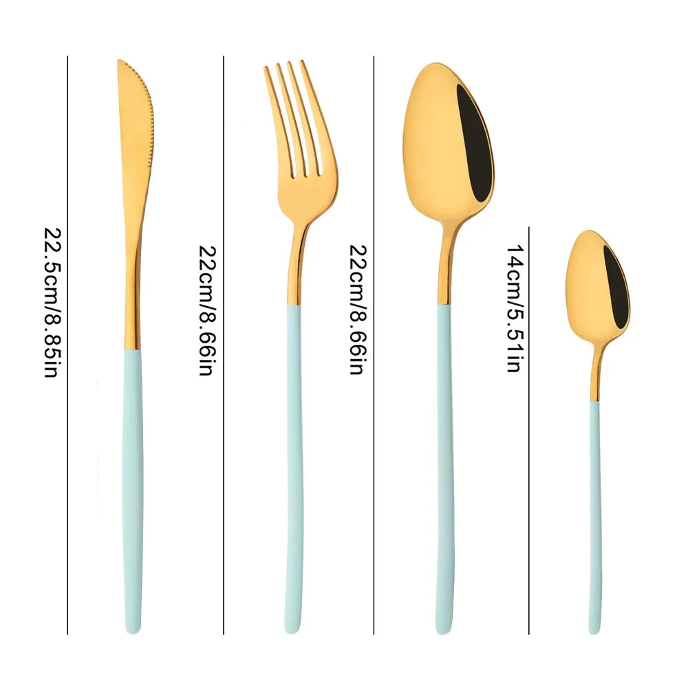 Hemasa 16Pcs Gold Dinnerware Stainless Steel Cutlery Set Knife Fork Tea Spoon Dinner Flatware Set Kitchen Silverware Tableware
