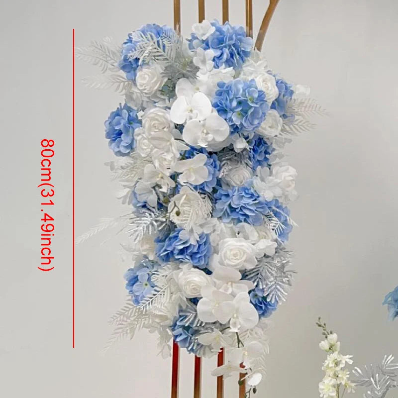 White Blue Rose Flower Row Decor Wedding Backdrop Arch Frame Banquet Aisle Floral Ball Birthday Party Event Props Window Display