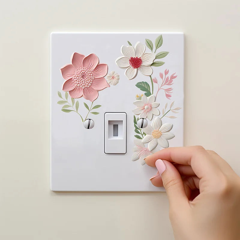 Hemasa Beautiful flowers Switch Wall Sticker PVC Removable Waterproof sticker for bedroom bathroom Living room Home Decoration Stickers