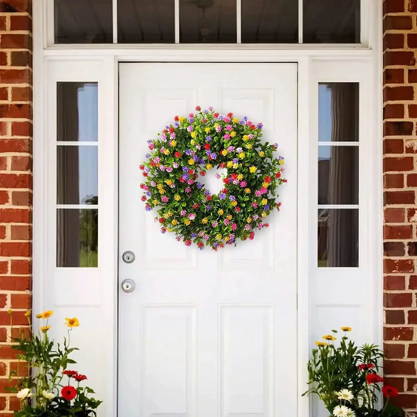 Artificial Wreath Hanging Decor Spring Summer Front Door Wreath Simulation Flower Wreath Decoration Windows Decoration Christmas