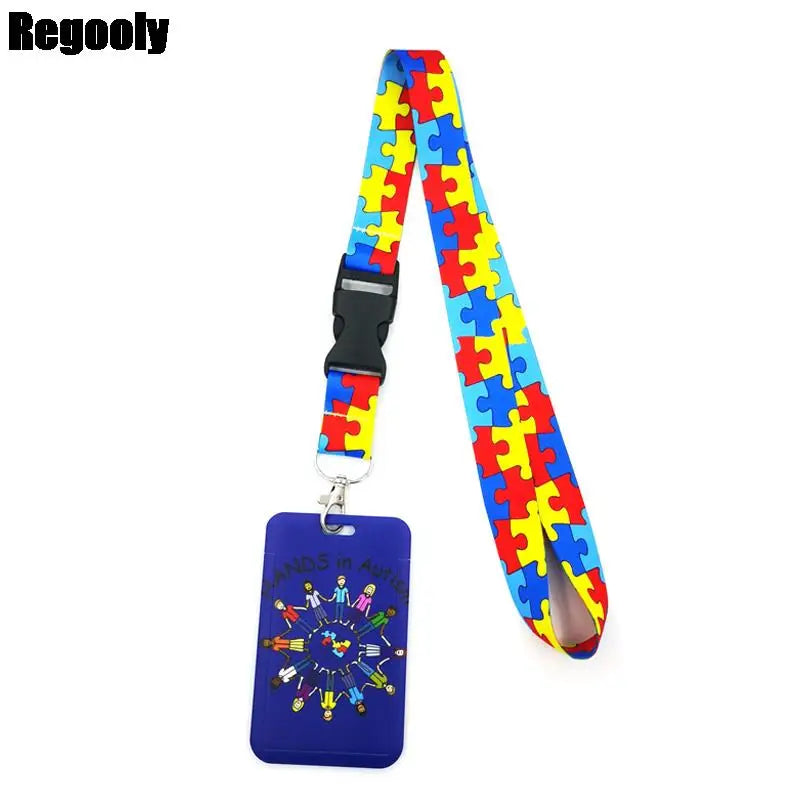 Autism Pattern Anime Lanyard Badge Holder ID Card Lanyards Mobile Phone Rope Key Lanyard Neck Straps Keychain Key Ring