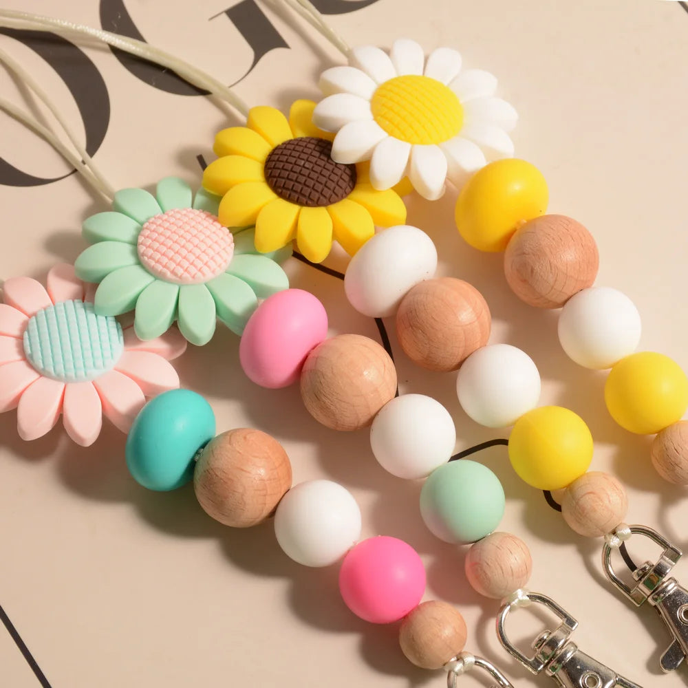 Hemasa Lanyard for Id Badges /Silicone Daisy Sunflower Lanyards Key Chain Pendant Holder for Women Girls Kids Charm Gift 2023