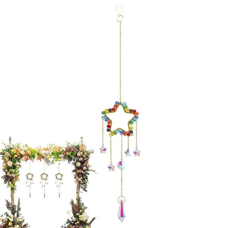 Wind Chime Prism SuncatcherRainbow Maker Light Catcher Sun Moon Star Heart Shape Handmade Crystal Pendants For Window Garden