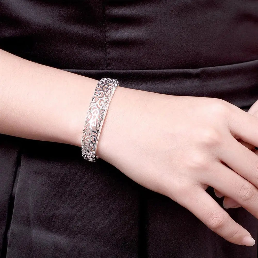 Fine 925 Sterling Silver Hollow pattern bangles Bracelets for Women adjustable Fashion luxury Jewelry wedding Party lady Gift