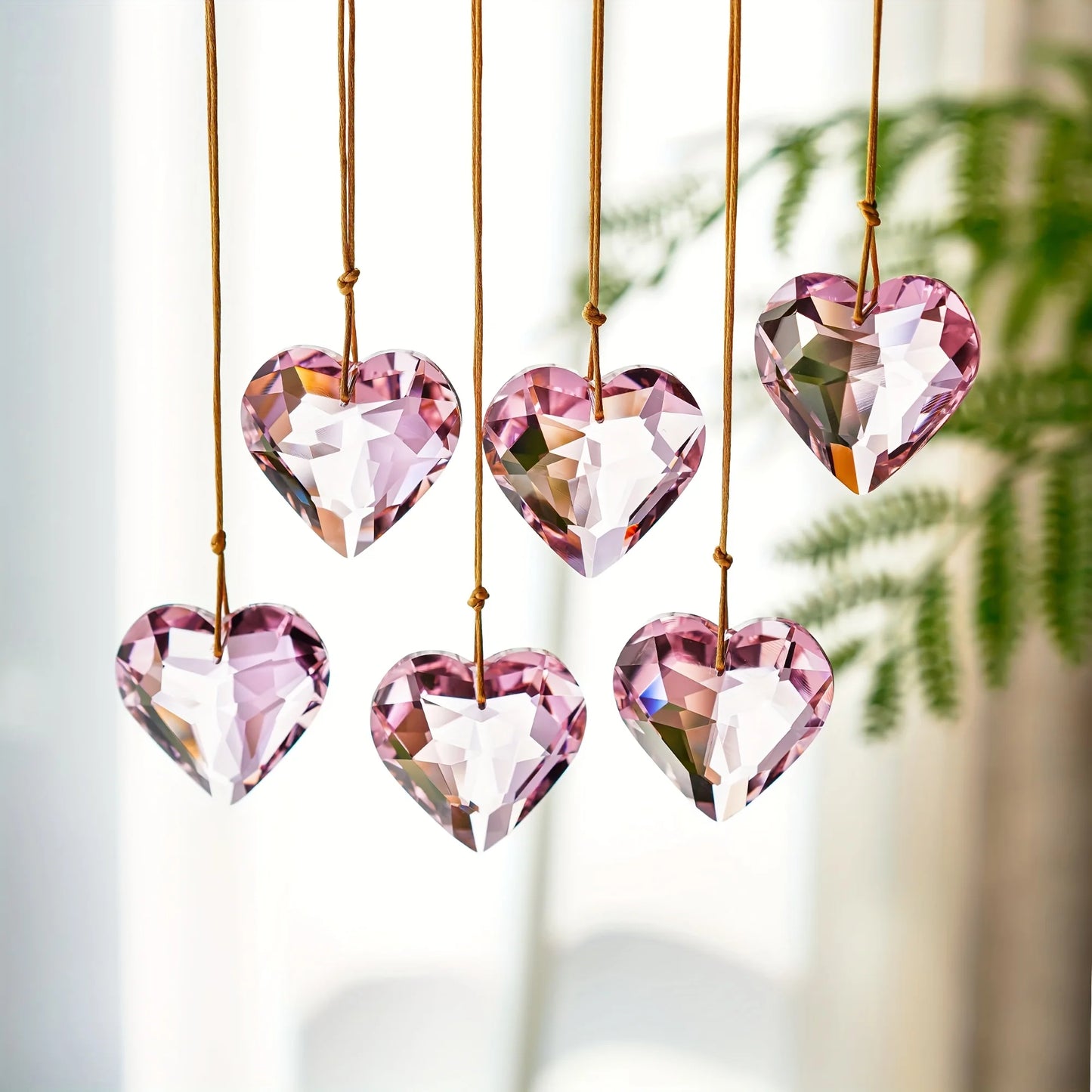 Tejesa 6-piece pink heart-shaped crystal decorations Valentine's Day heart-shaped decorations rainbow hanging crystal ornaments, for wi