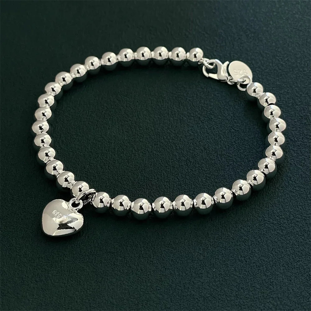 Hemasa 925 Sterling Silver Bracelet  with Heart  Charm For Women /Girls