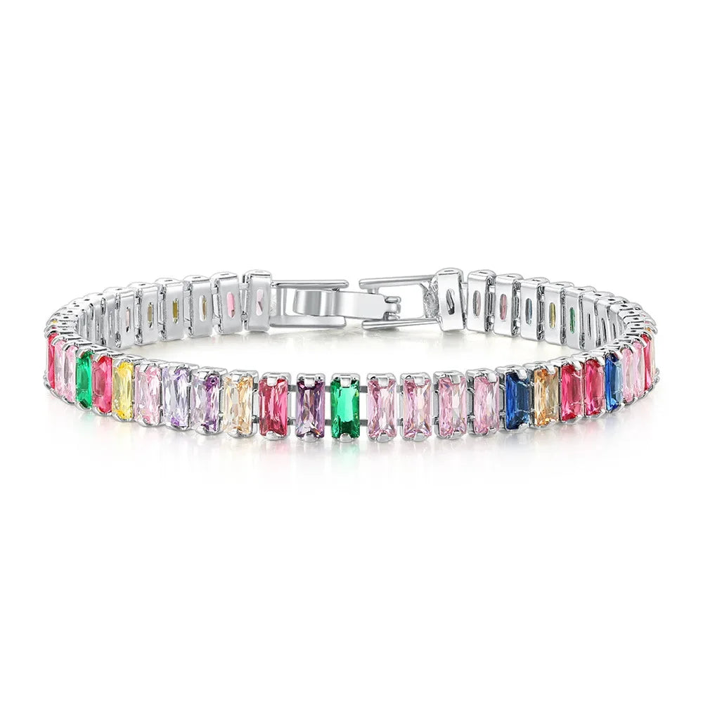 Classic 925 Sterling Silver Cubic Zirconia Square Shining Bracelet Luxury and Exquisite Couple Women's Engagement Jewelry Gift