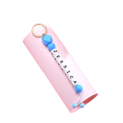 Hemasa Personalized 2-8 Letters Name Leopard Silicone Bead Keychain/ Fashion Bag Pendant Charm