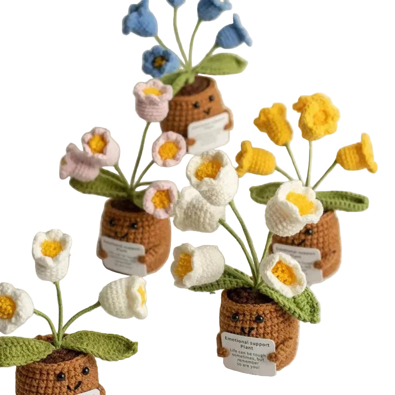 Hemasa Crochet potted tabletop Words of encouragement forget-me-not crochet Pink convolia heart-warming ornament Gift