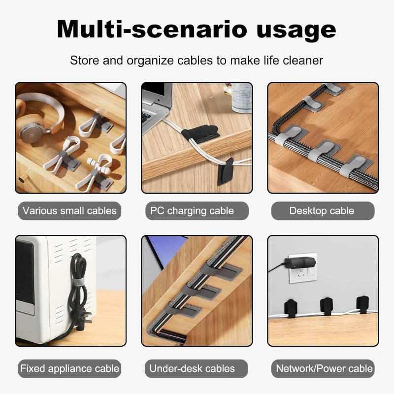 Self Adhesive Reusable Hook and Loop Cable Ties - Adjustable Cord Organizer Straps for Desk, Home & Office Cable Management