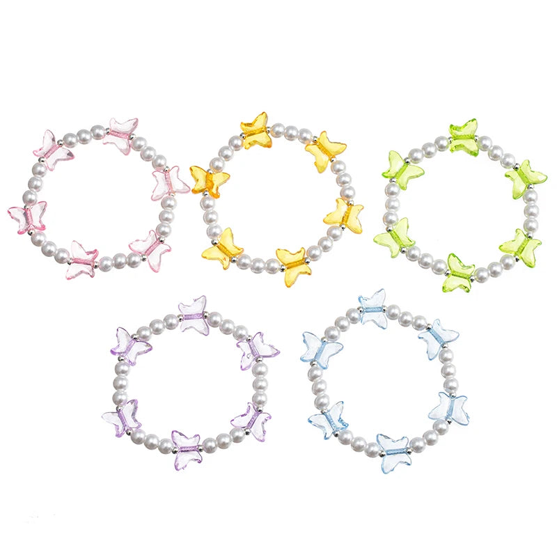 5Pcs/set Colorful Butterfly Shaped Charm Bead Elastic Bracelet for Girls Daughter Best Friendship Gift