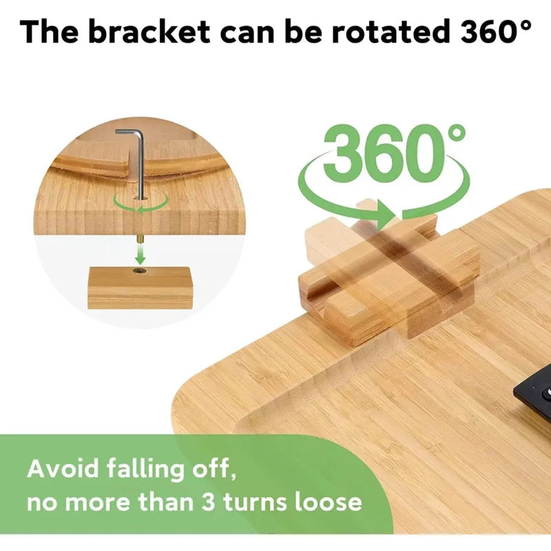 Tejesa Living Room Side Table Bamboo Clip-on Coffee Table with Phone Holder Sofa Armrest Fixed Storage Rack